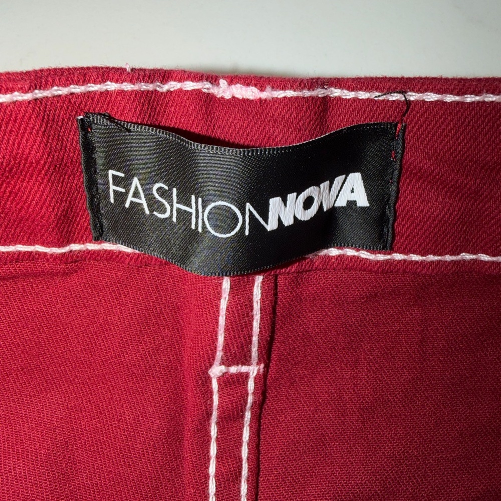Fashion Nova Y2K Red Cargo Utility Jeans Contrast Stitch Festival Rave Size 7 - Picture 10 of 14